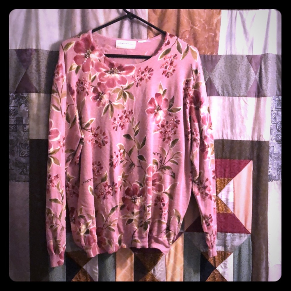 Light sweater top. Comfy, with little pearl beads.
